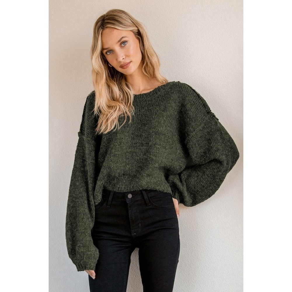 Lulus Always Together Forest Green Balloon Sleeve Sweater - Size XS